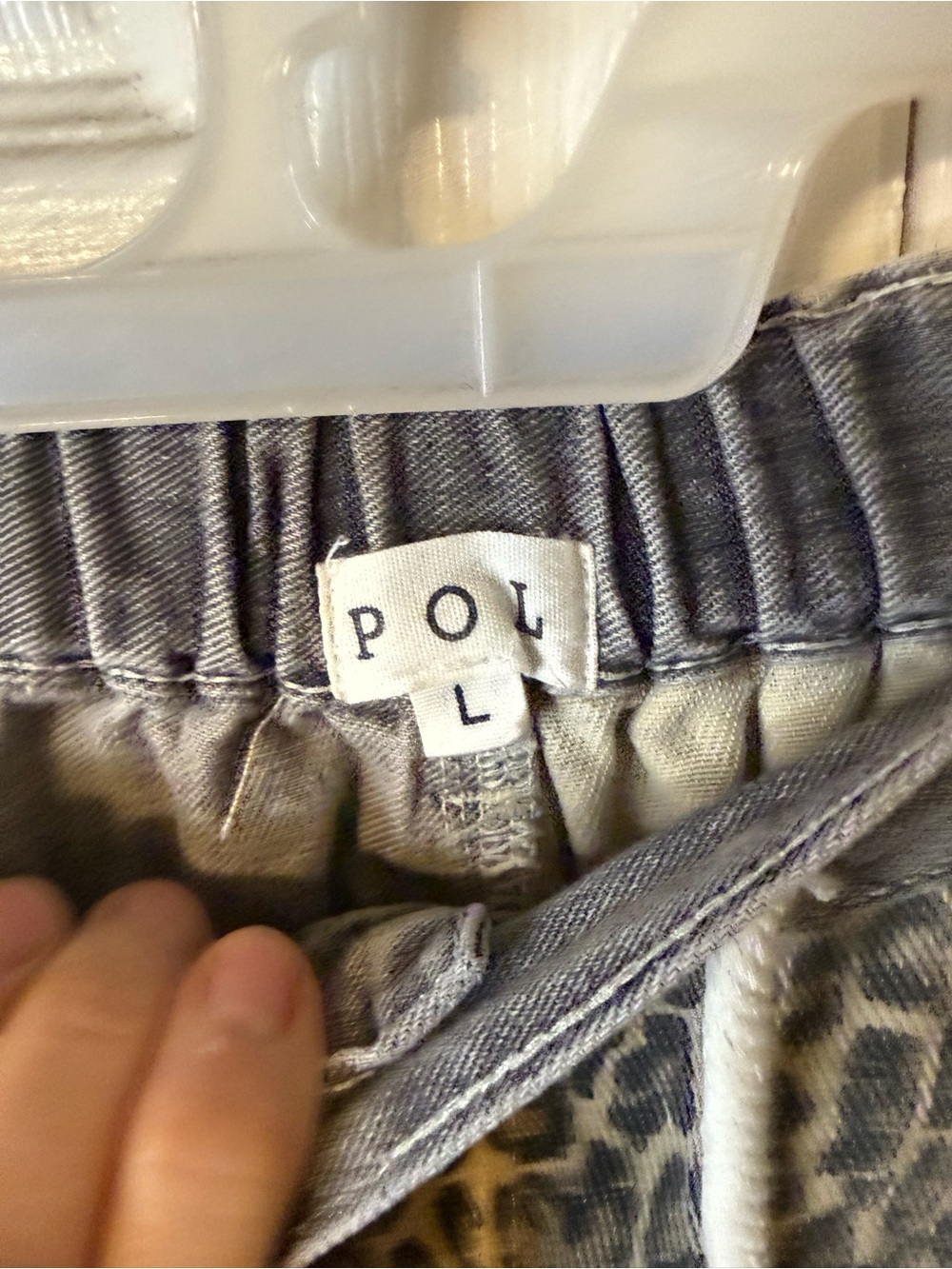POL Women’s Patchwork Cargo Pants - Gray & Cream Leopard - Picture 2 of 5